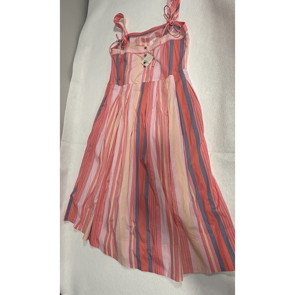 Free People NWT Woman's S Primavera Stripe Midi Dress Pink Coral & Blue NWT - Picture 9 of 11